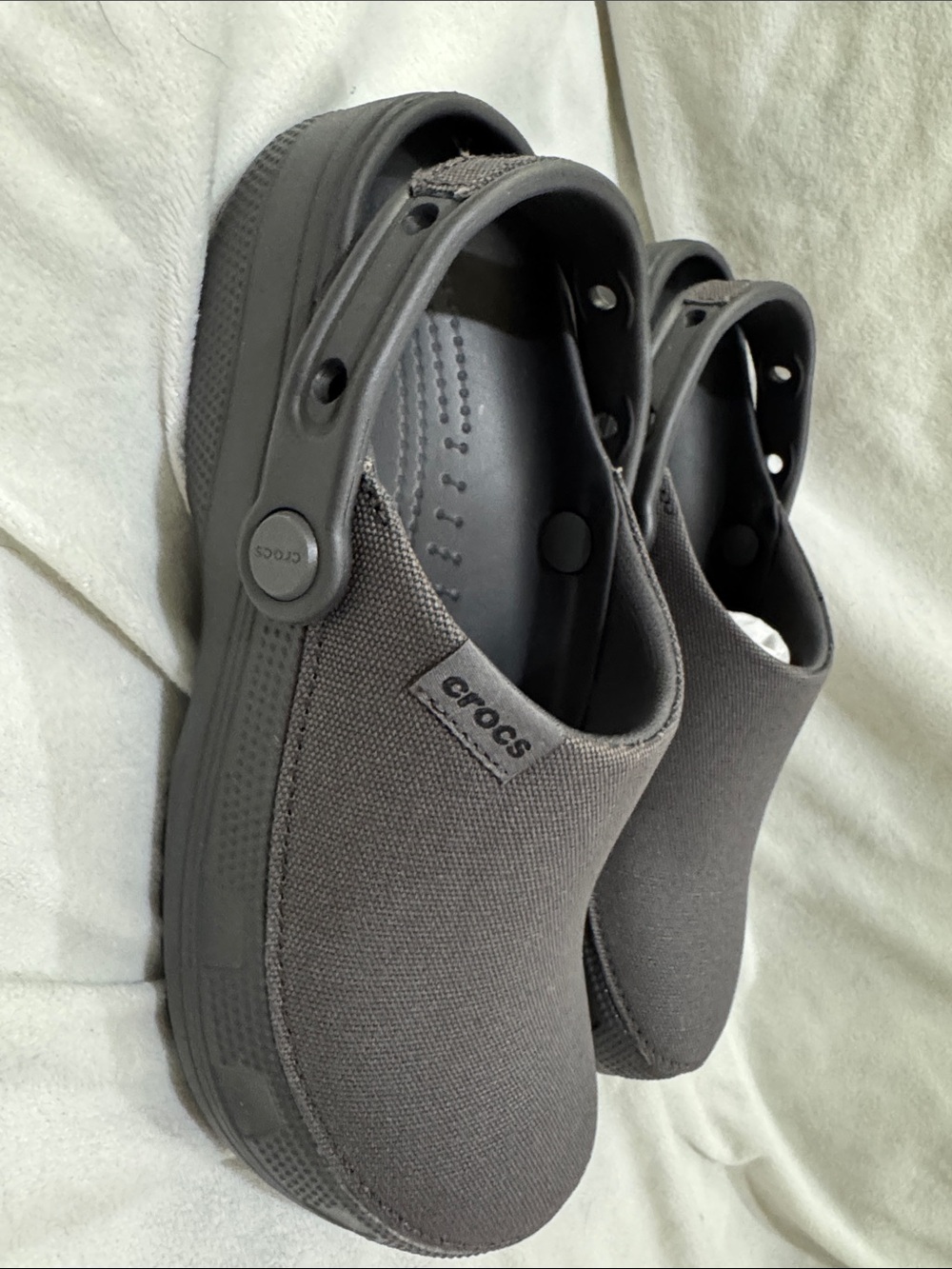 CROCS Kids Canvas Slip-On Clogs — Charcoal Gray